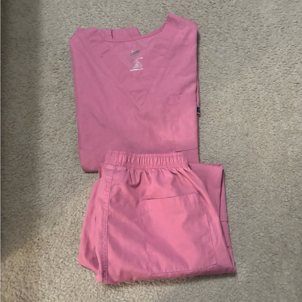 DAGACCI Pink Medical Scrub Set - V-Neck Top & Elastic Waist Pants small - Picture 3 of 3